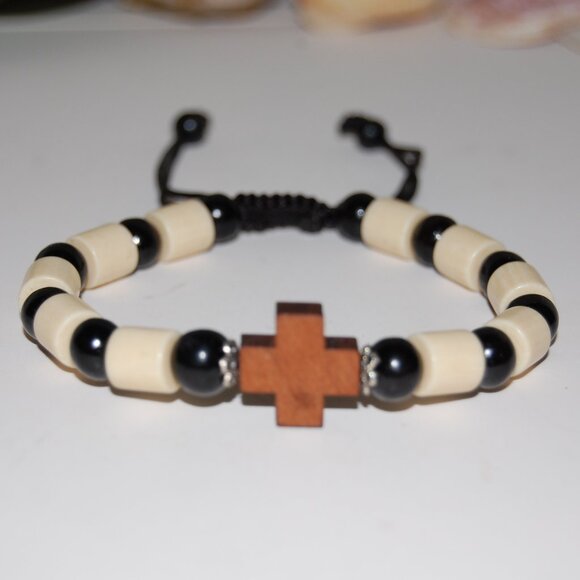 Cross Bracelet,Rosary Bracelet,Wooden Cross Bracelet,Drawstring Bracelet - Picture 2 of 2